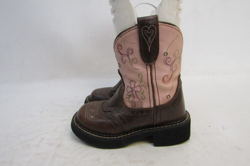 Justin Gypsy Youth Sz 9 D Pink Brown Leather Light Up Stockman Cowboy Boots